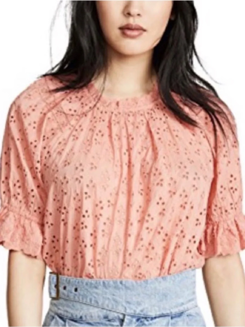 Ulla Johnson Fern Eyelet Puff Sleeve Blouse Coral size 0